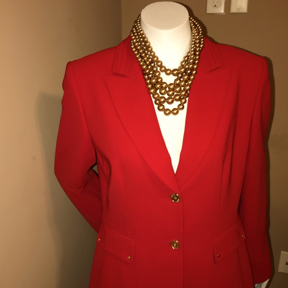 Tahari Red Blazer w/ gold buttons